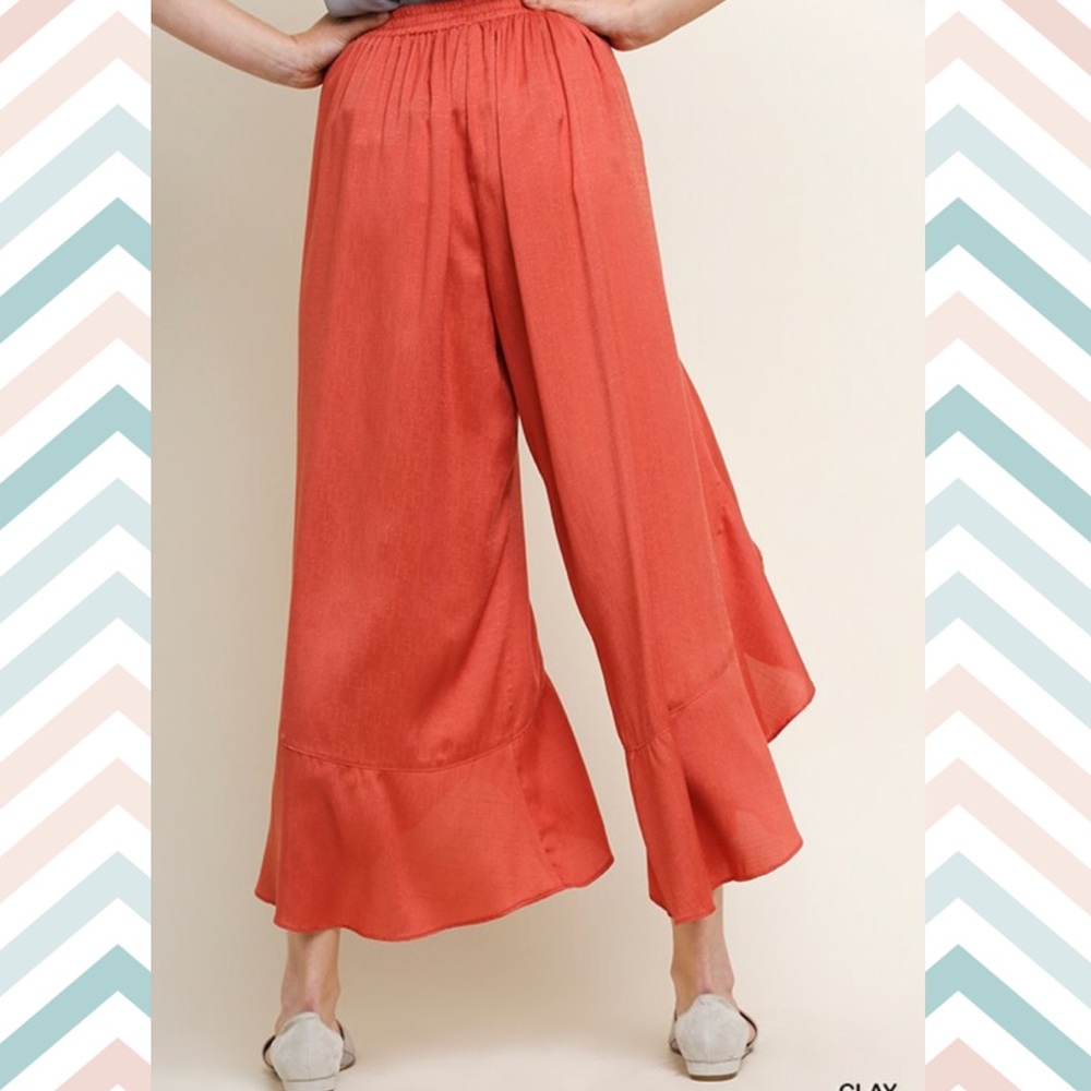UMGEE Clay Orange High Waist Ruffled Capris - Picture 5 of 8